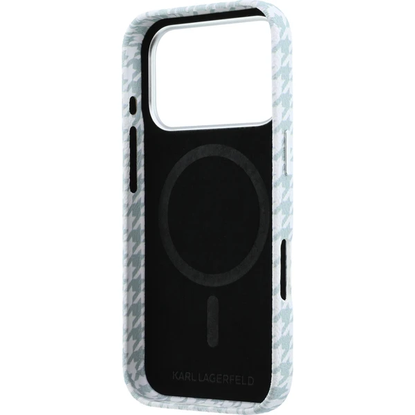 Karl Lagerfeld PU kryt iPhone 17 Pro modrý Houndstooth Resin Plate MagSafe - Puzdra - Obrázok af74b1f7ebbb4df8a36dcfeec763d6bc