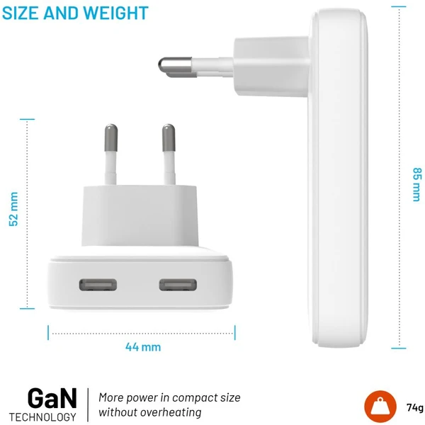 FIXED Slim GaN nabíjačka (2x USB-C), PD, 45W, biela - Nabíjačky - Obrázok afbde25c0ebf4caaa43ff6171399e94f