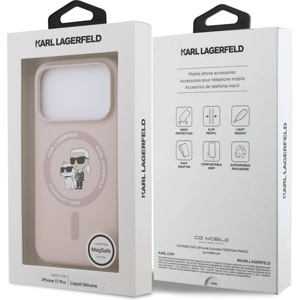 Karl Lagerfeld Liquid Silicone Karl a Choupette MagSafe kryt iPhone 17 Pro ružový - Puzdra - Obrázok b0056afae9044a75840507f2f86c5a5b
