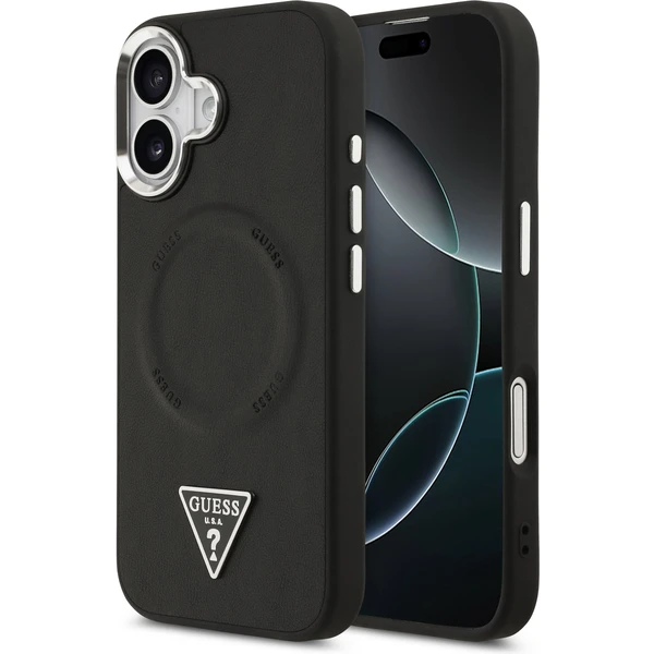 Guess PU Leather Triangle Logo MagSafe kryt iPhone 17 čierny - Puzdra - Hlavný obrázok