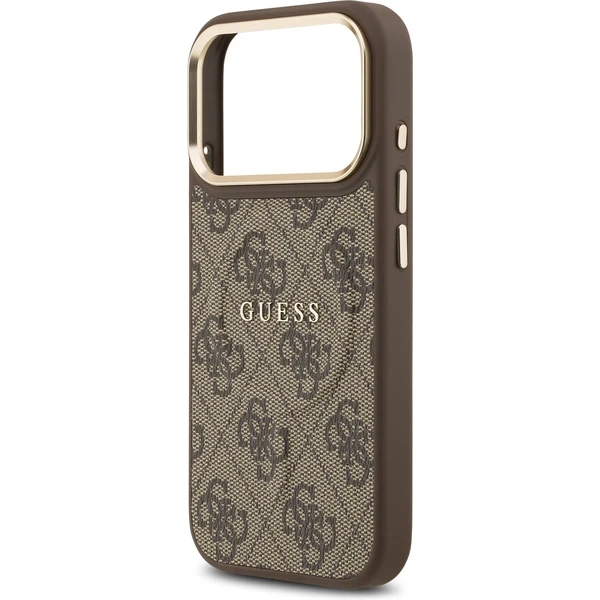 Guess PU Leather 4G Gold Frame MagSafe kryt iPhone 17 Pro hnedý - Puzdra - Obrázok b05187f451374a27a4cab260b04f22d5