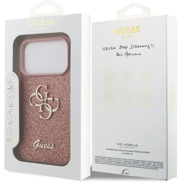Guess PU Fixed Glitter 4G Metal Logo kryt iPhone 17 Pro ružový - Puzdra - Obrázok b076b54e394348b5be45dc1315c0b890