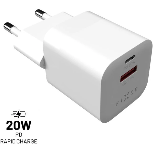 FIXED Mini nabíjačka s USB-C a USB-A výstupom PD 20W a QC 3.0 biela - Nabíjačky - Hlavný obrázok