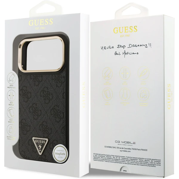 Guess PU Leather 4G Triangle Logo Gold Frame MagSafe kryt iPhone 17 Pro Max čierny - Puzdra - Obrázok b1a3614546364561a29c3fa05deb2459