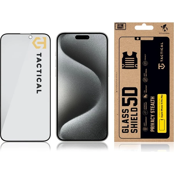 Tactical Glass Shield Privacy Stealth 5D sklo Apple iPhone 15 Pro Max čierne - Ochranné fólie a sklo - Obrázok b1d292eaa6564ad082240f5fb058b4cb