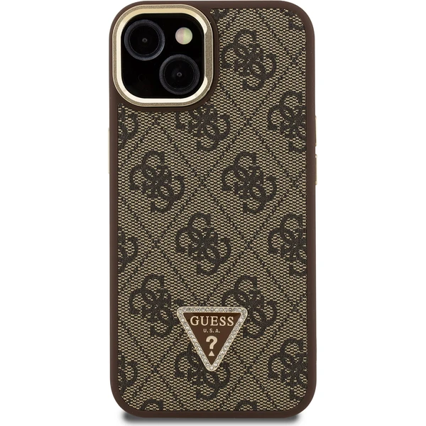 Guess PU 4G Strass Triangle Logo Stand Camera Frame MagSafe kryt iPhone 13 hnedý - Puzdra - Obrázok b1dad44351914b1cbc3791edbd310ab3