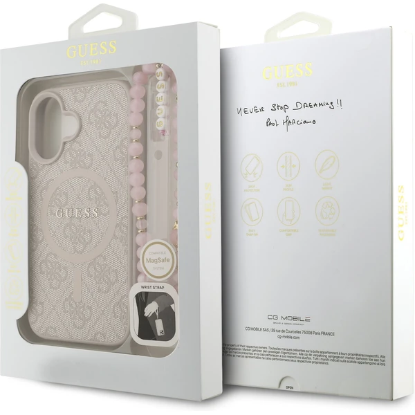 Guess PU Leather 4G Colored Ring Strap MagSafe kryt iPhone 16 ružový - Puzdra - Obrázok b216b518b5ac439ab982bdaf0860aa21