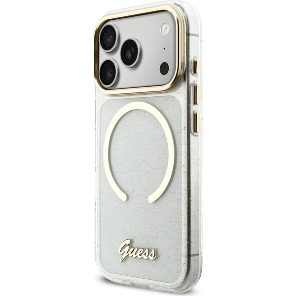 Guess IML Glitter Script Strap MagSafe kryt iPhone 17 Pro Max priehľadný - Puzdra - Obrázok b225121345674a83b05ea47d50e76e41