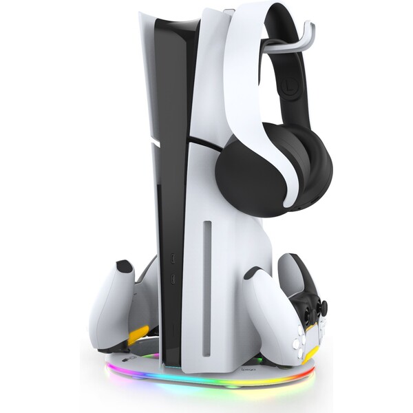 iPega P5S045 Vertikálne Nabíjací Stojan s RGB pre PS5/PS5 Slim/PS5 Pro biely