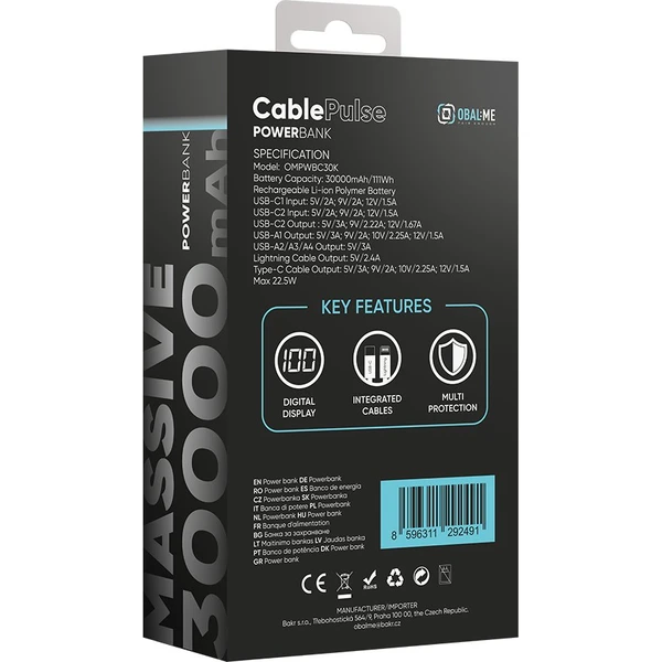 OBAL:ME CablePulse Powerbanka 30000mAh 22,5W Čierna - Powerbanky - Obrázok b3af8bca59b04a54a95a6349bd3086ef