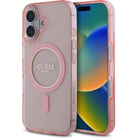 Guess IML Glitter Ring MagSafe kryt pre iPhone 16 ružový - Puzdra