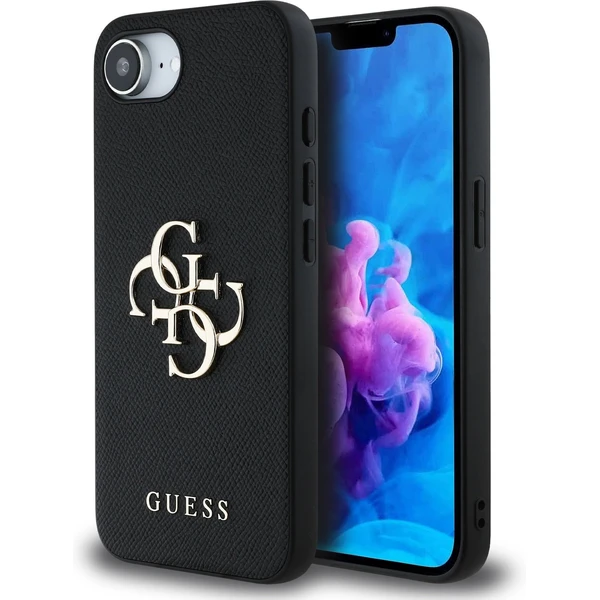 Guess PU Grained 4G Metal Logo kryt iPhone 17e/16e čierny - Puzdra - Hlavný obrázok