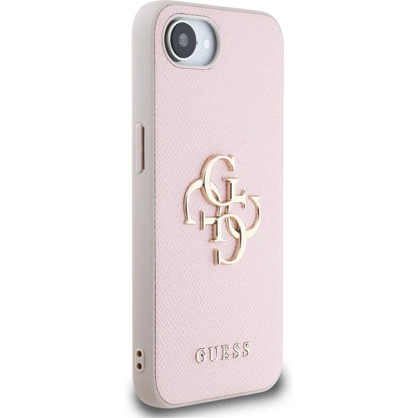 Guess PU Grained 4G Kovový kryt na iPhone 17e/16e ružový - Puzdra - Obrázok b44b4892994f4cac992961edd62a045b