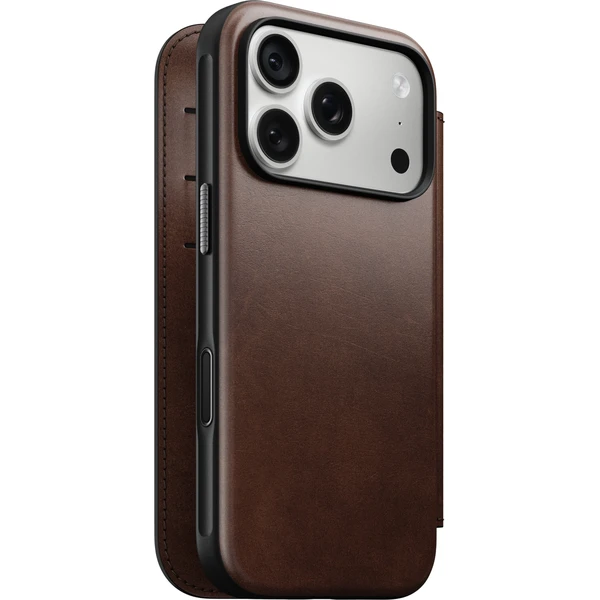 Nomad Modern Leather Folio (Horween) MagSafe kožené puzdro iPhone 17 Pro/18 Pro Rustic Brown - Puzdra - Hlavný obrázok