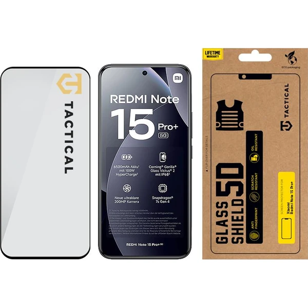 Taktický sklenený kryt 5D pre Xiaomi Redmi Note 15 Pro+ 4G/5G čierny - Ochranné fólie a sklo - Obrázok b4b39de2e19342d593ad38d488809f07