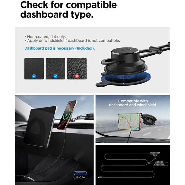 Spigen OneTap Pro 4 Dashboard/Windshield Qi2 MagSafe držiak na sklo/palubku s nabíjaním čierny - Držiaky - Obrázok b4ea11a082bd4ee994be85e1e5b808ba