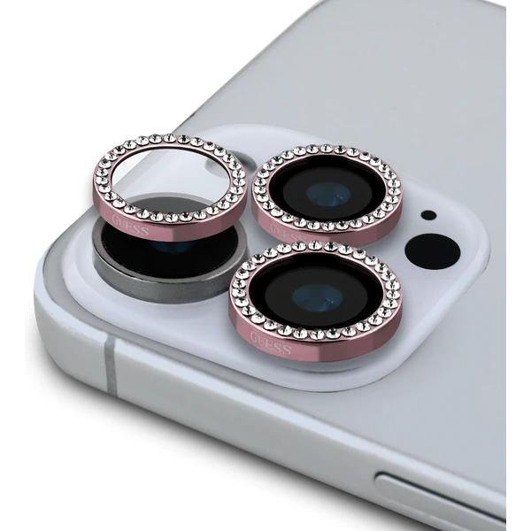 Guess Fixed Glliter ochranné sklá šošoviek iPhone 16 Pro/16 Pro Max ružová - Ochranné fólie a sklo - Hlavný obrázok
