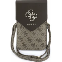 Guess PU Leather+Grained 4G Metal Logo taška na telefon hnedá - Puzdra