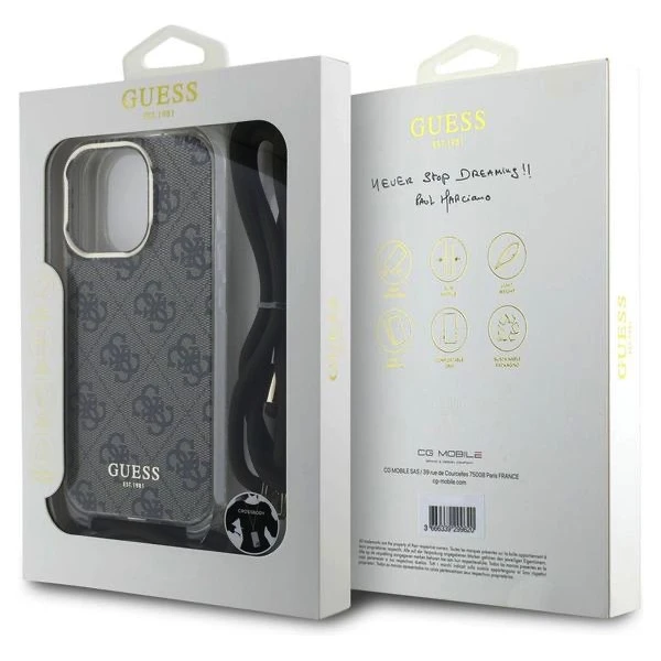 Guess IML 4G Printed Crossbody Popruh kryt iPhone 16 Pre Max hnedý - Puzdra - Obrázok b52d7670b3a2407bbe97729de671ecd5