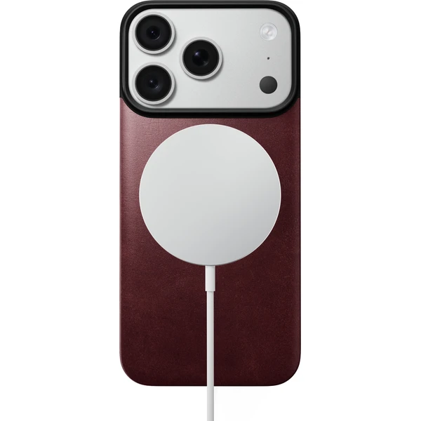Nomad Magnetic Leather Back (Horween) MagSafe kožený kryt iPhone 17 Pro/18 Pro Burgundy - Puzdra - Obrázok b53c1827abaf482e987bbaedafad5e48