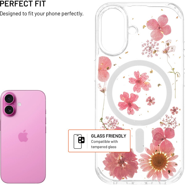 Zadný kryt FIXED MagBloom s podporou MagSafe pro Apple iPhone 16, Pink Blossom - Puzdra - Hlavný obrázok