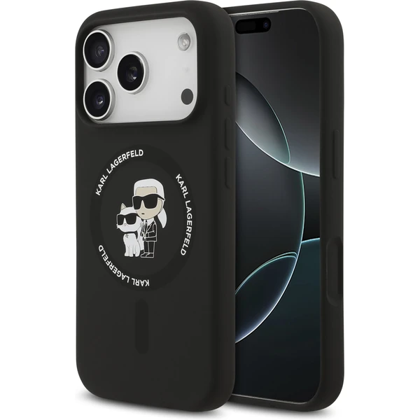 Karl Lagerfeld Liquid Silicone Karl a Choupette MagSafe kryt iPhone 17 Pro čierny - Puzdra - Hlavný obrázok