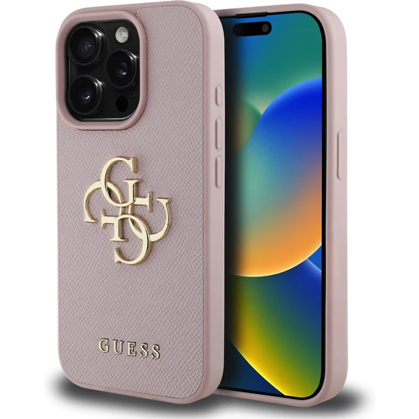 Guess PU Grained 4G Metal Logo kryt iPhone 15 Pre Max ružový - Puzdra - Hlavný obrázok