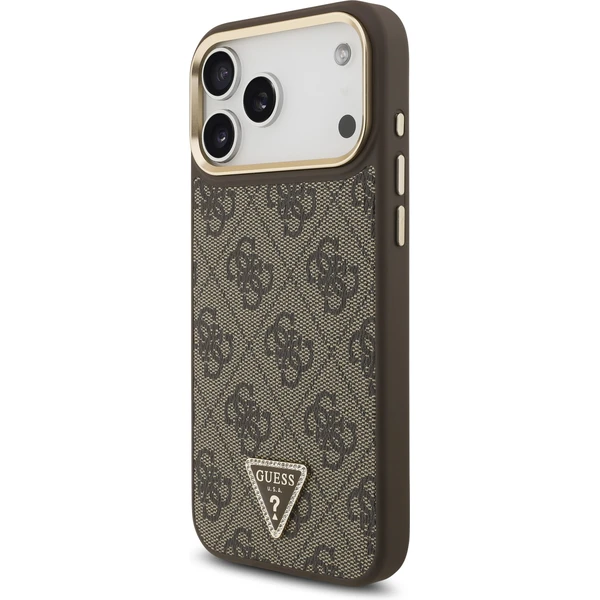 Guess PU Leather 4G Triangle Logo Gold Frame MagSafe kryt iPhone 17 Pro Max hnedý - Puzdra - Obrázok b630302fd7d947adaaacc341f208ddb0