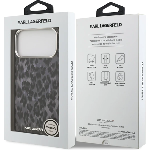 Karl Lagerfeld IML Leopard MagSafe Zadný Kryt pre iPhone 17 Pro Max sivý - Puzdra - Obrázok b690141acd9e4d95ae93399410a312a9