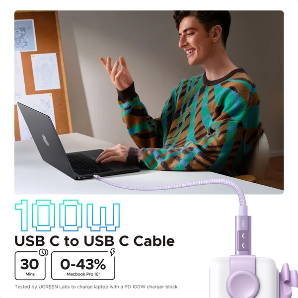 UGREEN Uno USB-C/USB-C napájací kábel 100W 1m fialový - Káble a redukcie - Obrázok b6a6e68c387d467e9df801885ccb0bb9