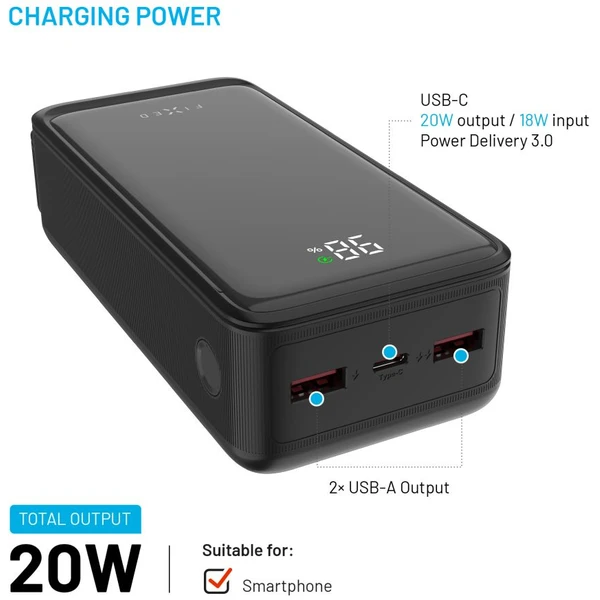 FIXED Zen2 30 powerbanka s LCD displejom a PD 20W, 30 000 mAh, čierna - Powerbanky - Obrázok b6f199ec26734a32b259ca60770b3673
