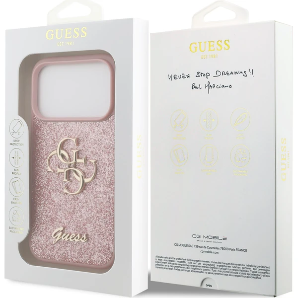 Guess PU Fixed Glitter 4G Metal Logo Zadný Kryt pre iPhone 18 Pro Pink - Puzdra - Obrázok b7558bc6b6ce4cfba5dd22e148f0701a