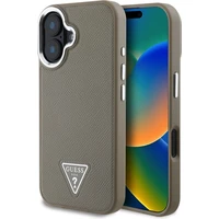 Guess PU Grained Triangle Logo kryt pre iPhone 16 hnedý - Puzdra