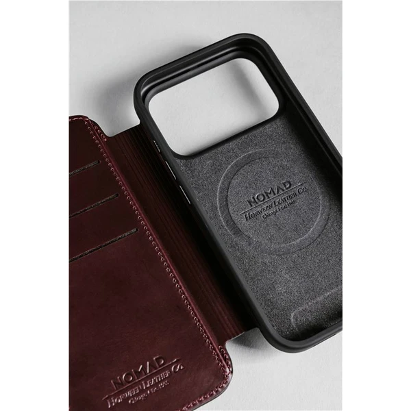 Nomad Modern Leather Folio (Horween) MagSafe kožené púzdro iPhone 17 Pro Max Burgundy - Puzdra - Obrázok b7c57355e4744e87975eed9d64fe2665