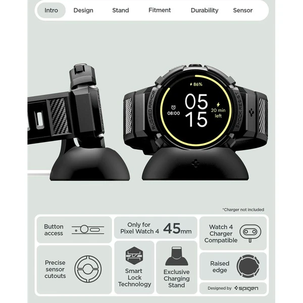 Spigen Rugged Armor Pro + Stand, matná čierna - Google Pixel Watch 5/4 45mm - Puzdra - Obrázok b7cda265aac447fbae8fb6ddaa43a10b