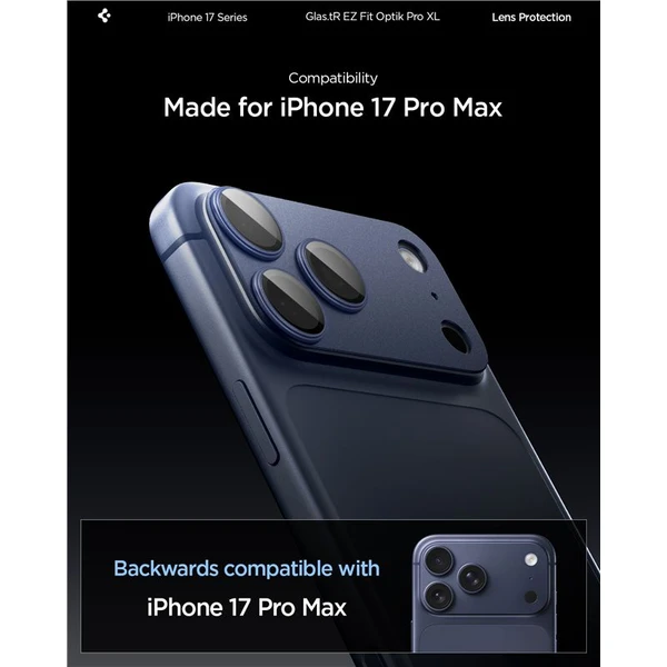 Spigen Glass TR EZ Fit Optik Pro XL sklo na fotoaparát iPhone 17 Pro Max tmavo modré - Ochranné fólie a sklo - Obrázok b8041471fa534cd6a228b0a16d9ca6f2
