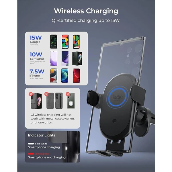 iOttie AutoSense 2 Wireless Air Vent Mount držiak do auta s nabíjaním čierny - Držiaky - Obrázok b811476bfedd49788375c5f007956717