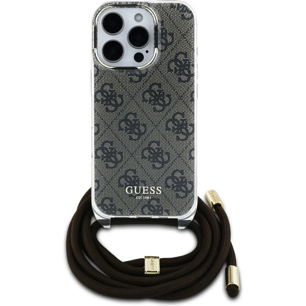 Guess IML 4G Printed Crossbody Popruh kryt iPhone 16 Pre hnedý - Puzdra - Obrázok b816bcf2e7c6417e86a6bc79f7e16437