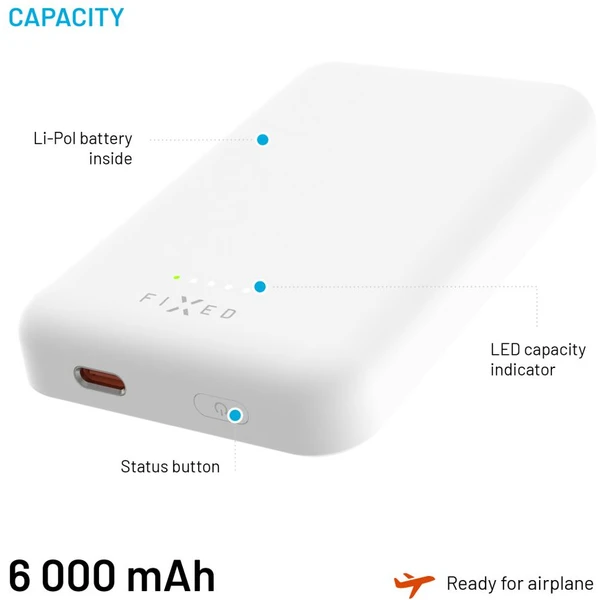 FIXED MagZen powerbanka s bezdrôtovým nabíjaním a Magsafe, 6000 mAh, biela - Powerbanky - Obrázok b824088a152e40d4a7c436deb4c65388