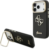 Guess PU Grained 4G Logo Stand Camera Frame kryt iPhone 17 Pro čierny - Puzdra