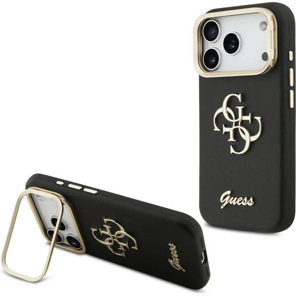 Guess PU Grained 4G Logo Stand Camera Frame kryt iPhone 17 Pro čierny - Puzdra - Hlavný obrázok
