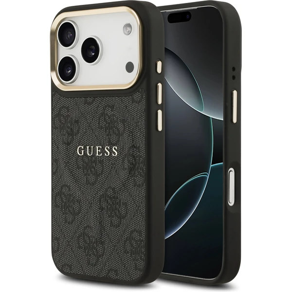 Guess PU Leather 4G Gold Frame MagSafe kryt iPhone 17 Pro čierny - Puzdra - Hlavný obrázok