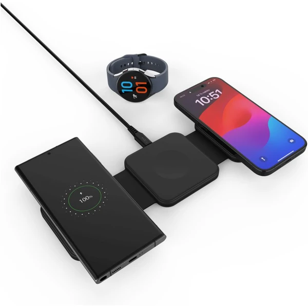 FIXED Flex for Samsung 3v1 bezdrôtová nabíjačka, 15W+3W+15W, čierna - Nabíjačky - Hlavný obrázok
