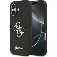 Guess PU Fixed Glitter 4G Metal Logo kryt iPhone 17 čierny - Puzdra
