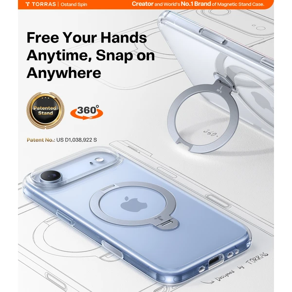 Torras Ostand Q3 Spin MagSafe kryt iPhone Air priehľadný - Puzdra - Obrázok b9d240e2d39e4c098e319e9681c0c6ae