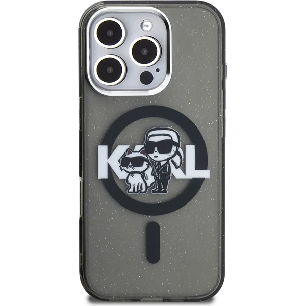Karl Lagerfeld IML Glitter Karl and Choupette Sketch MagSafe kryt iPhone 16 Pre čierny - Puzdra - Obrázok b9e71d08c8be445381616017dd28fcbd