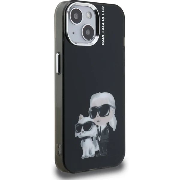 Karl Lagerfeld IML Aquarelle Karl and Choupette kryt iPhone 15 čierny - Puzdra - Obrázok ba7b2d0eec5c4e719eb27c9d8b84bb67