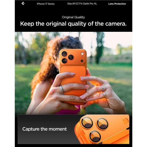 Spigen Glass TR EZ Fit Optik Pro XL sklo na fotoaparát iPhone 17 Pro oranžové - Ochranné fólie a sklo - Obrázok babb8339b0e14dd9a078964c53395ffd