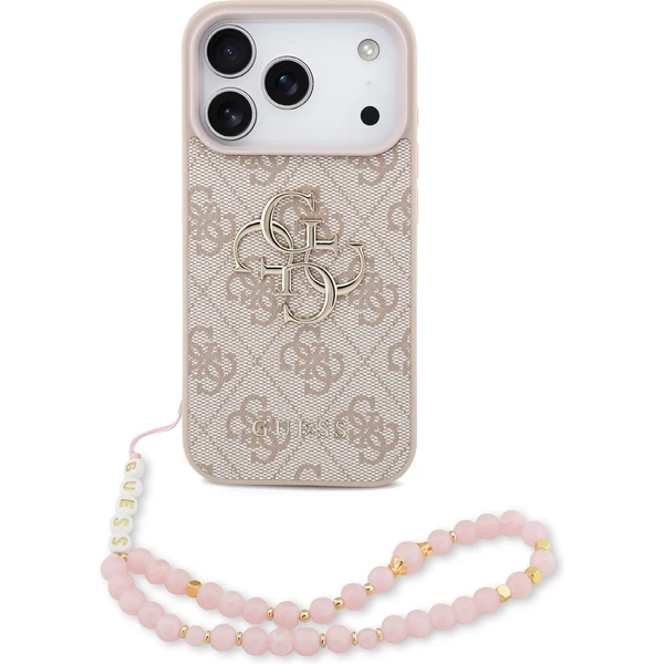 Guess PU 4G Metal Logo Strap kryt iPhone 17 Pro ružový - Puzdra - Hlavný obrázok