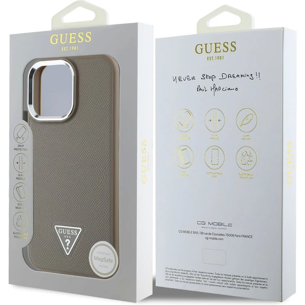 Guess PU Grained Triangle Logo kryt pre iPhone 16 Pre Max hnedý - Puzdra - Obrázok bbc548c371df4d09bb8f4d75affdd9d1